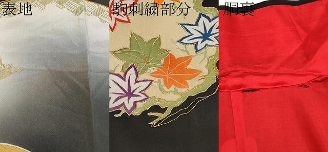 平和屋着物●極上　アンティーク　大正ロマン　振袖　駒刺繍　草花文　暈し染め　黒地　金彩　逸品　CYAA4237s6