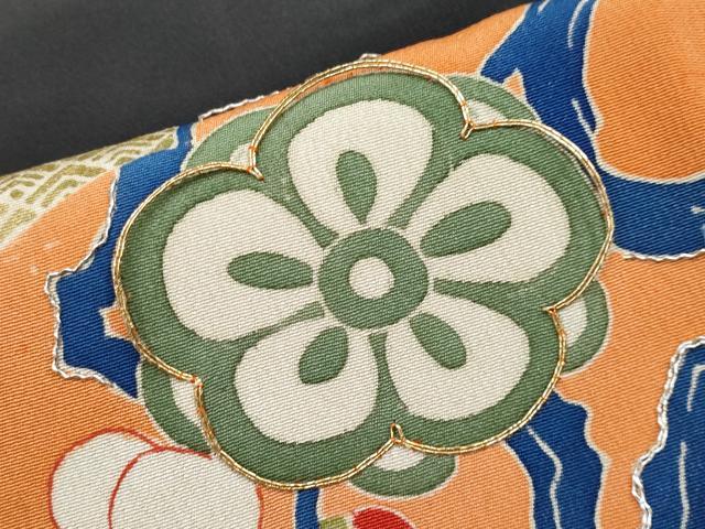 平和屋着物●極上　アンティーク　大正ロマン　振袖　駒刺繍　草花文　暈し染め　黒地　金彩　逸品　CYAA4237s6