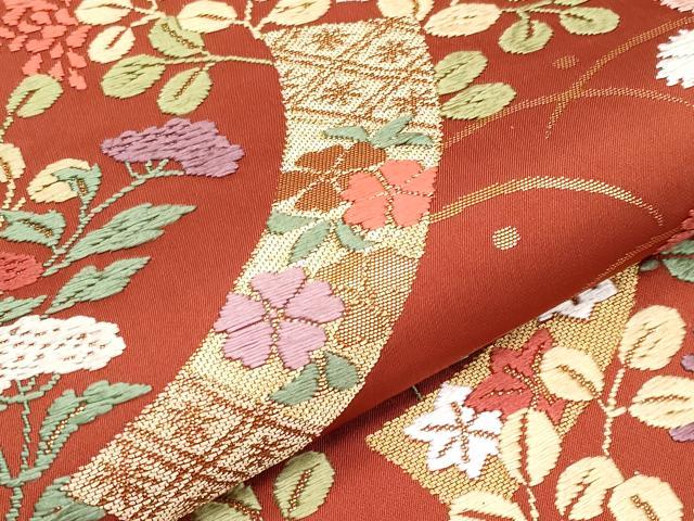 平和屋着物●極上　人形作家　ホリヒロシ　六通柄袋帯　唐織　跳兎短冊花文　吉金別織　逸品　CYAA4241s6