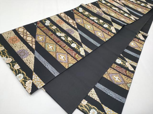 平和屋着物●極上　六通柄袋帯　麗粋唐織　双鶴花文　黒地　金糸　逸品　CYAA4249s6
