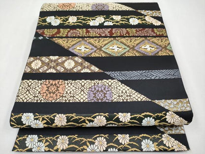 平和屋着物●極上　六通柄袋帯　麗粋唐織　双鶴花文　黒地　金糸　逸品　CYAA4249s6