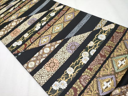 平和屋着物●極上　六通柄袋帯　麗粋唐織　双鶴花文　黒地　金糸　逸品　CYAA4249s6