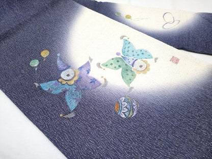 平和屋着物●極上　九寸名古屋帯　作家物　手描き　ピエロ　銀通し地　深紫色地　逸品　未使用　CYAA4256s6