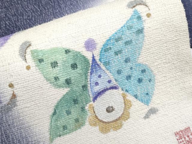 平和屋着物●極上　九寸名古屋帯　作家物　手描き　ピエロ　銀通し地　深紫色地　逸品　未使用　CYAA4256s6
