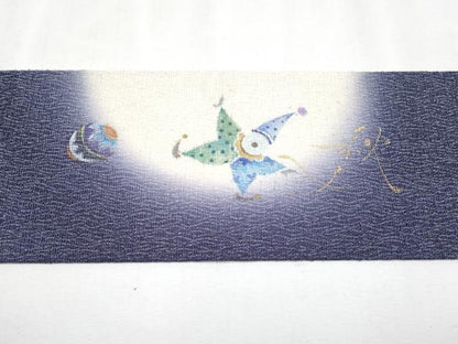 平和屋着物●極上　九寸名古屋帯　作家物　手描き　ピエロ　銀通し地　深紫色地　逸品　未使用　CYAA4256s6
