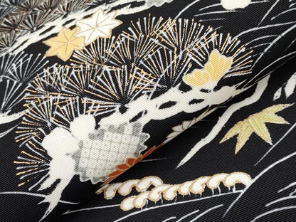 平和屋本店●極上　塩瀬　九寸開き名古屋帯　駒刺繍　御所解文　黒地　金彩　逸品　CYAA4257s6