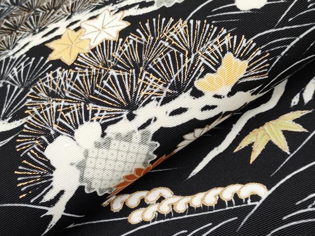 平和屋本店●極上　塩瀬　九寸開き名古屋帯　駒刺繍　御所解文　黒地　金彩　逸品　CYAA4257s6