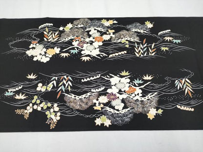平和屋本店●極上　塩瀬　九寸開き名古屋帯　駒刺繍　御所解文　黒地　金彩　逸品　CYAA4257s6