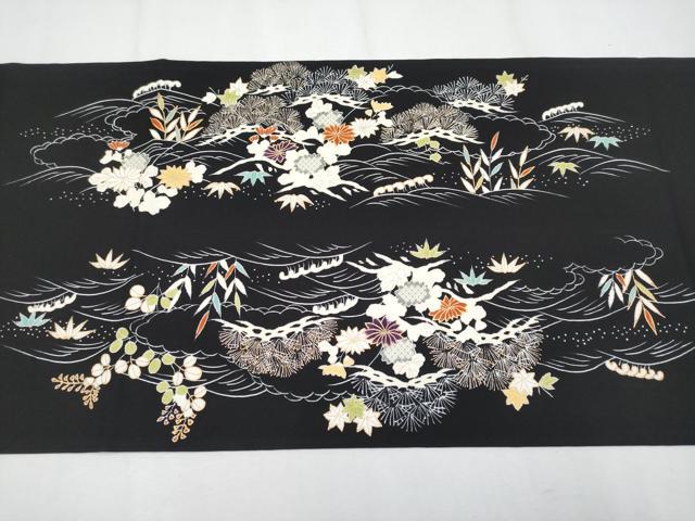 平和屋本店●極上　塩瀬　九寸開き名古屋帯　駒刺繍　御所解文　黒地　金彩　逸品　CYAA4257s6