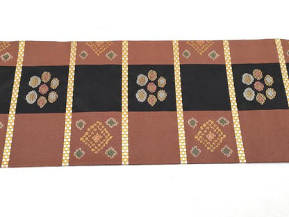 平和屋着物●極上　1854年創業　帯屋捨松　九寸名古屋帯　格子花文　金糸　逸品　未使用　CYAA4258s6