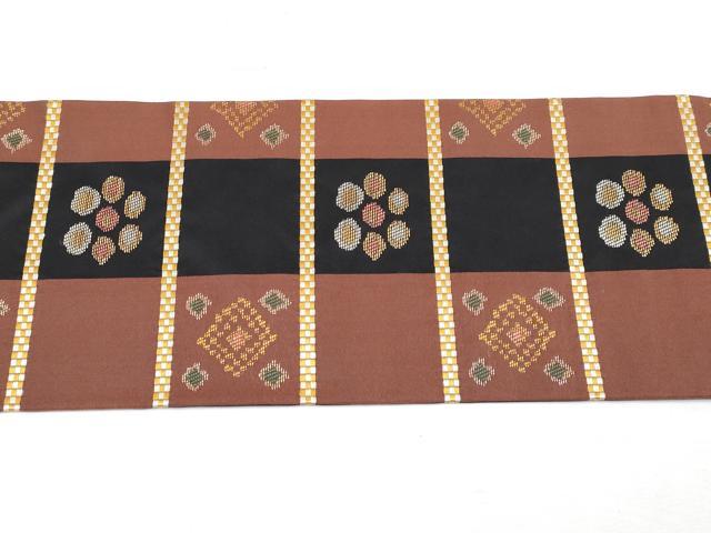 平和屋着物●極上　1854年創業　帯屋捨松　九寸名古屋帯　格子花文　金糸　逸品　未使用　CYAA4258s6