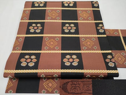 平和屋着物●極上　1854年創業　帯屋捨松　九寸名古屋帯　格子花文　金糸　逸品　未使用　CYAA4258s6