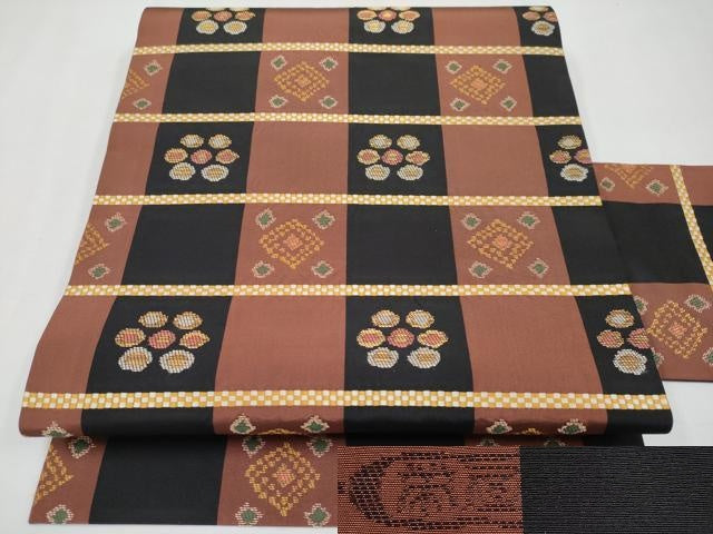 平和屋着物●極上　1854年創業　帯屋捨松　九寸名古屋帯　格子花文　金糸　逸品　未使用　CYAA4258s6