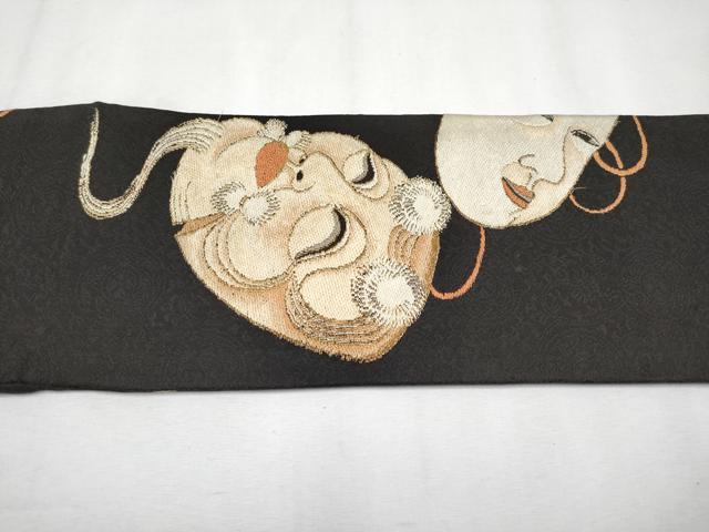 平和屋着物●極上　アンティーク　大正ロマン　九寸名古屋帯　唐織　能面　黒地　金糸　逸品　CYAA4259s6