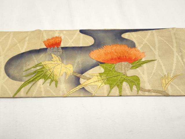 平和屋着物＊極上 夏物 アンティーク 大正ロマン 九寸名古屋帯 総刺繍 トンボ タンポポ 金銀糸 逸品 CYAA4264s6