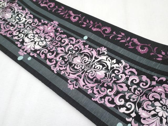 平和屋着物●極上　両面　半幅帯　花唐草文　黒地　遊禅庵　逸品　CYAA4267s6