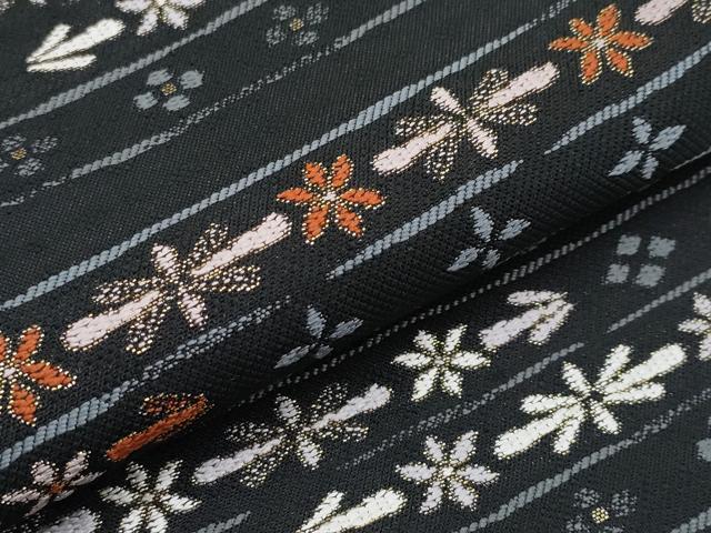 平和屋着物●極上 両面 半幅帯 唐織 横段花文 黒地 金糸 逸品 CYAA4268s6