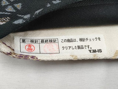平和屋着物●極上 両面 半幅帯 唐織 横段花文 黒地 金糸 逸品 CYAA4268s6