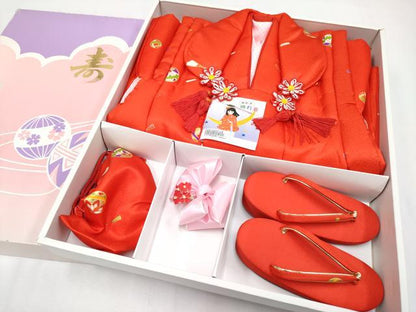 平和屋本店[]極上　七五三　女の子　3歳　祝着・襦袢・被布・草履・小物セット　鞠　扇子　金彩　逸品　新品　CYAA4275s6
