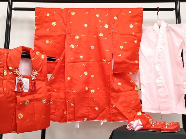 平和屋本店[]極上　七五三　女の子　3歳　祝着・襦袢・被布・草履・小物セット　鞠　扇子　金彩　逸品　新品　CYAA4275s6