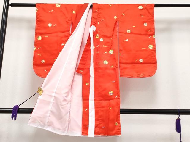 平和屋本店[]極上　七五三　女の子　3歳　祝着・襦袢・被布・草履・小物セット　鞠　扇子　金彩　逸品　新品　CYAA4275s6