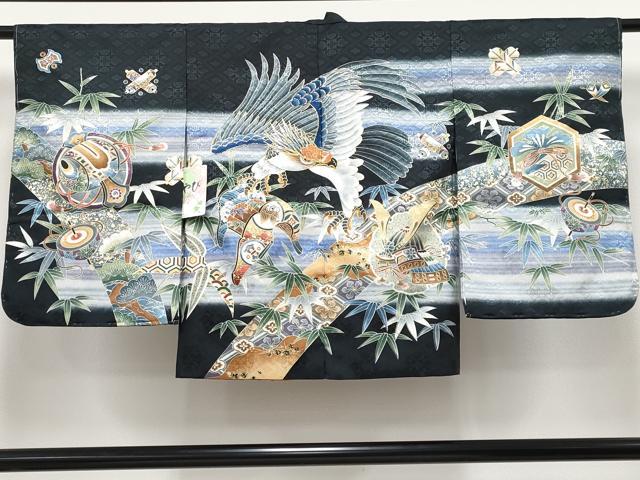 平和屋本店■極上　七五三　男の子　3歳　祝着・襦袢・羽織・行灯袴・草履・小物セット　鷹　兜　金彩　洗える着物　逸品　新品 CYAA4276s6
