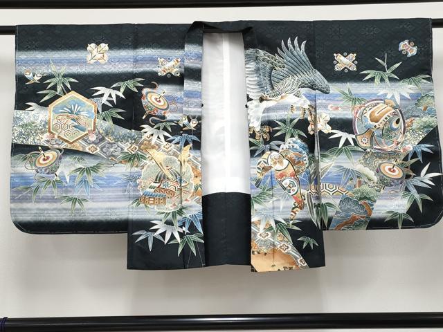 平和屋本店■極上　七五三　男の子　3歳　祝着・襦袢・羽織・行灯袴・草履・小物セット　鷹　兜　金彩　洗える着物　逸品　新品 CYAA4276s6