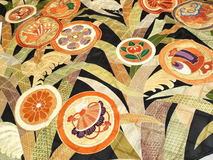 平和屋本店●極上 振袖 駒刺繍 吉祥花蝶丸文 黒地 金彩 逸品 CYAA4280s6