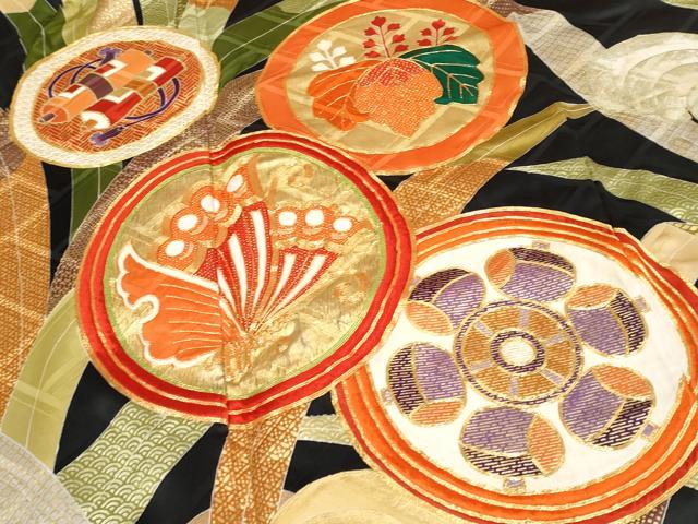 平和屋本店●極上 振袖 駒刺繍 吉祥花蝶丸文 黒地 金彩 逸品 CYAA4280s6