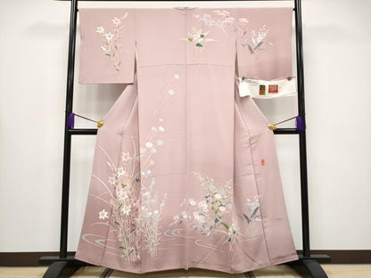 平和屋本店●極上　本加賀友禅作家　坂木末代　訪問着　草花文　暈し染め　珊瑚色地　証紙付き　逸品　CYAA4281s6