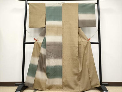 平和屋本店●極上 訪問着 紬地 横段文 朽葉色地 逸品 CYAA4283s6