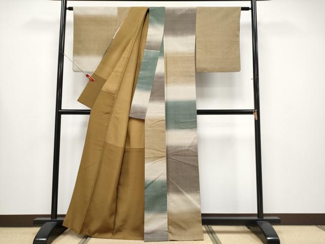 平和屋本店●極上 訪問着 紬地 横段文 朽葉色地 逸品 CYAA4283s6