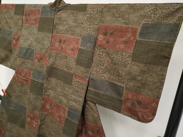 平和屋着物●極上　伝統工芸士　七代目　吉澤与市　紬　絞り　型染め　花唐草文　証紙付き　逸品　CYAA4285s6
