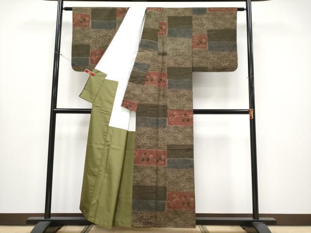 平和屋着物●極上　伝統工芸士　七代目　吉澤与市　紬　絞り　型染め　花唐草文　証紙付き　逸品　CYAA4285s6
