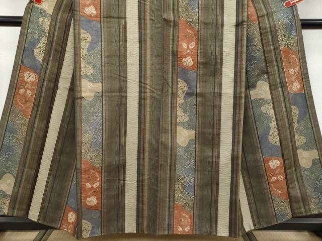 平和屋着物●極上　伝統工芸士　七代目　吉澤与市　紬　絞り　型染め　花唐草間道　証紙付き　逸品　CYAA4286s6