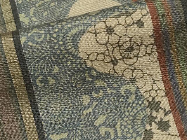 平和屋着物●極上　伝統工芸士　七代目　吉澤与市　紬　絞り　型染め　花唐草間道　証紙付き　逸品　CYAA4286s6