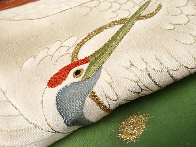 平和屋着物●極上　アンティーク　大正ロマン　中国三大刺繍　相良刺繍　黒留袖　駒刺繍　群鶴枝松文　金彩　逸品　CYAA4289s6