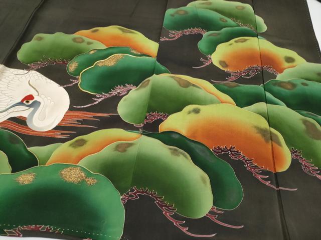 平和屋着物●極上　アンティーク　大正ロマン　中国三大刺繍　相良刺繍　黒留袖　駒刺繍　群鶴枝松文　金彩　逸品　CYAA4289s6