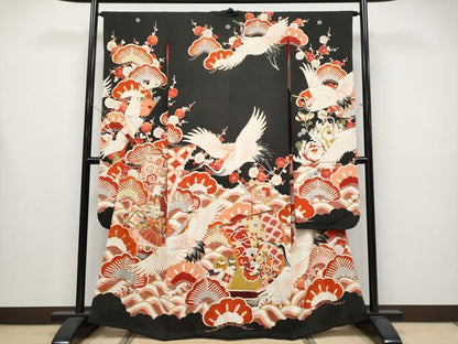 平和屋本店●極上 アンティーク 大正ロマン 振袖 駒刺繍 宝船飛鶴花文 金彩 逸品 CYAA4290s6