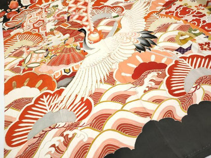 平和屋本店●極上 アンティーク 大正ロマン 振袖 駒刺繍 宝船飛鶴花文 金彩 逸品 CYAA4290s6