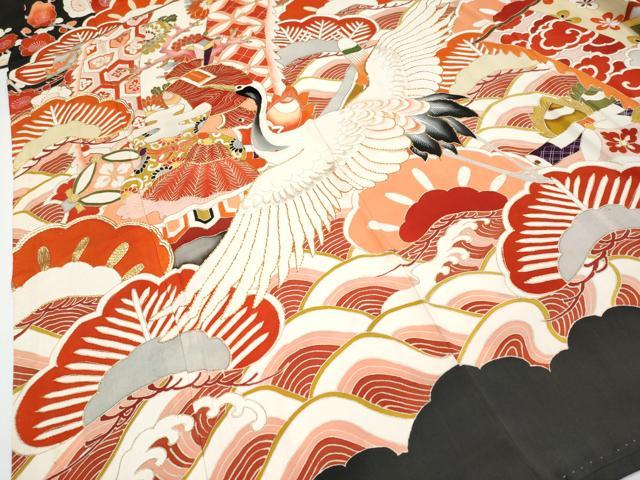 平和屋本店●極上 アンティーク 大正ロマン 振袖 駒刺繍 宝船飛鶴花文 金彩 逸品 CYAA4290s6