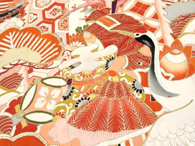 平和屋本店●極上 アンティーク 大正ロマン 振袖 駒刺繍 宝船飛鶴花文 金彩 逸品 CYAA4290s6