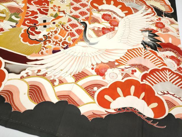 平和屋本店●極上 アンティーク 大正ロマン 振袖 駒刺繍 宝船飛鶴花文 金彩 逸品 CYAA4290s6