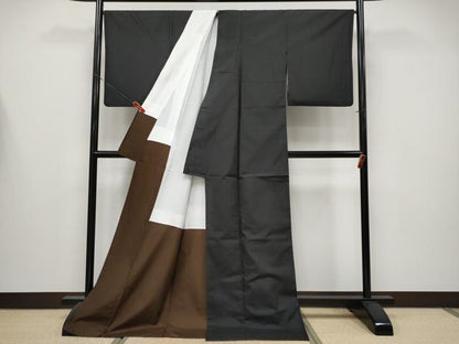 平和屋着物●極上　本場縞大島紬　色無地　黒地　洒落紋　逸品　CYAA4291s6