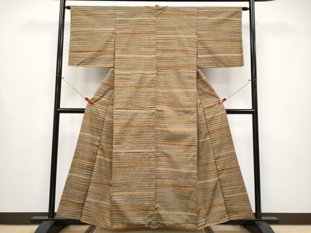 平和屋本店●極上　郡上紬　草木染　横段文　逸品　CYAA4292s6