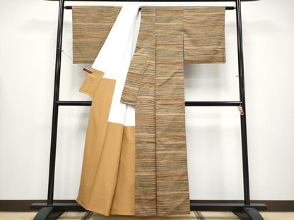 平和屋本店●極上　郡上紬　草木染　横段文　逸品　CYAA4292s6