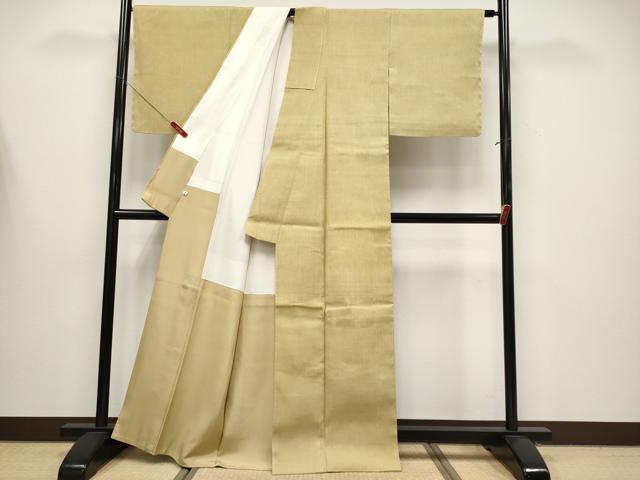平和屋本店●極上　本場結城紬　重要無形文化財　色無地　木蘭色　奥順謹製　証紙付き　逸品　未使用　CYAA4314s6