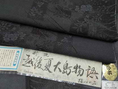 平和屋着物＊極上 夏物 越後夏大島物語 伝統工芸士白川貞夫 十日町白新染織謹製 9マルキ 枝花文 さが美扱い 証紙付 逸品 未使用 CYAA4315s6