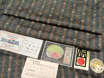 平和屋本店●極上　本場琉球　読谷山花織　紬地　草木染　仲宗根めぐみ　錆鼠色地　証紙付き　逸品　CYAA5054s6