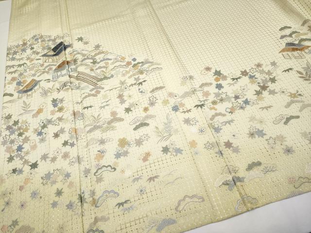 平和屋本店●極上 中国三大刺繍 スワトウ相良刺繍 総刺繍 訪問着 風景文 金糸 砥粉色地 逸品 未使用 CYAA4322s6